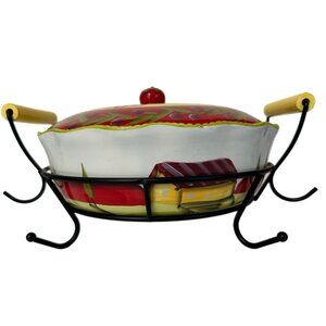 Temp-Tations 9” Cucina Pattern Presentable Ovenware 3 Piece Tomato Red Yellow